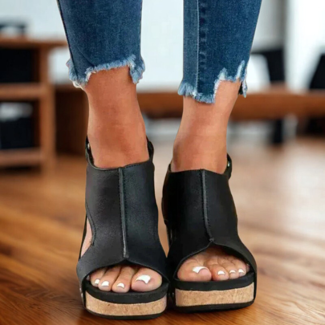 Dames Sandalen Leer Met Sleehak en Steunvoetbed