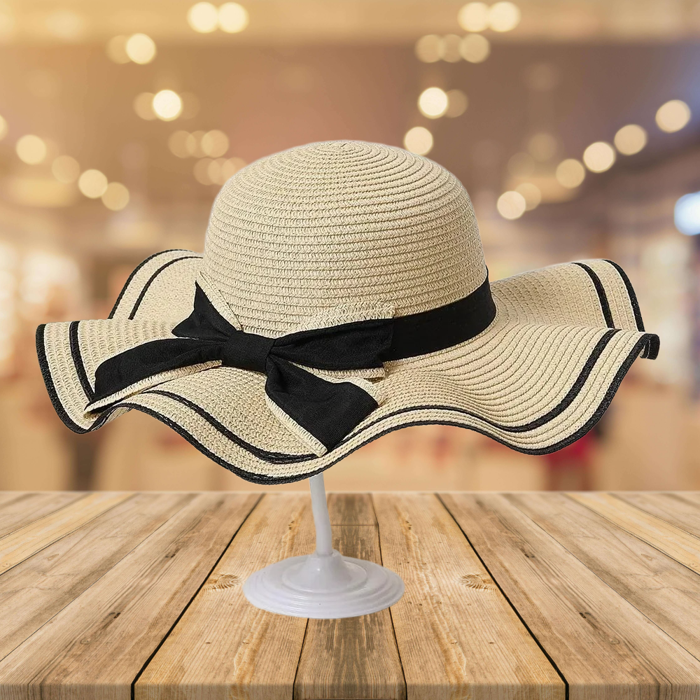 Zomerhoed Dames Met Brede Golfrand En Strik