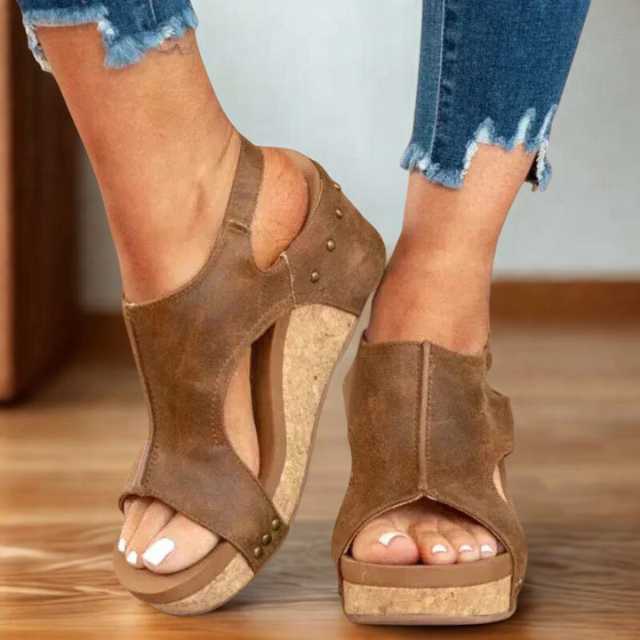 Dames Sandalen Leer Met Sleehak en Steunvoetbed