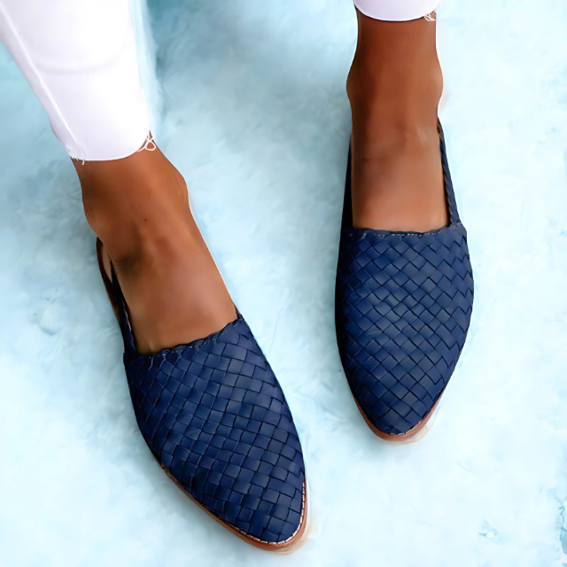 Dames Instappers Met Gevlochten Leer en Slingback