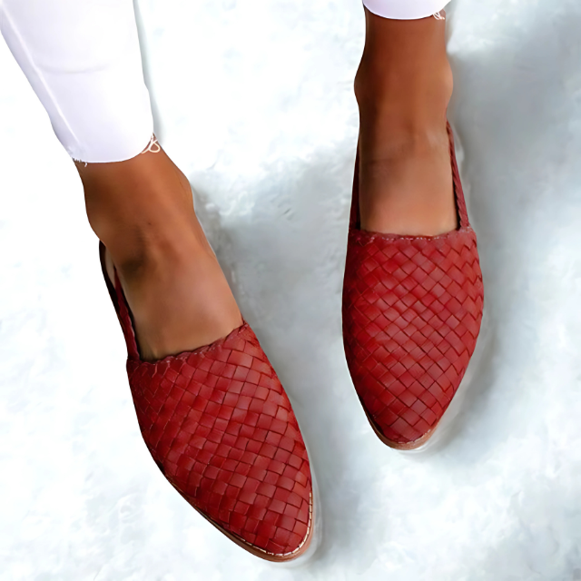 Dames Instappers Met Gevlochten Leer en Slingback