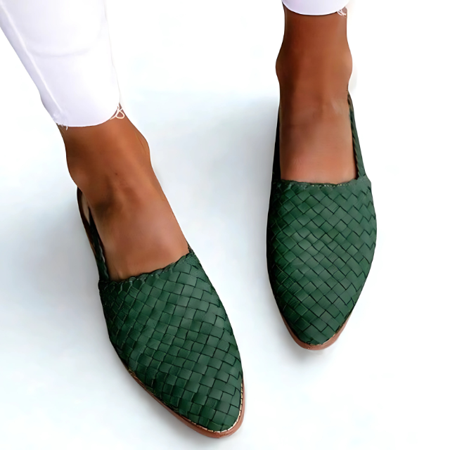 Dames Instappers Met Gevlochten Leer en Slingback