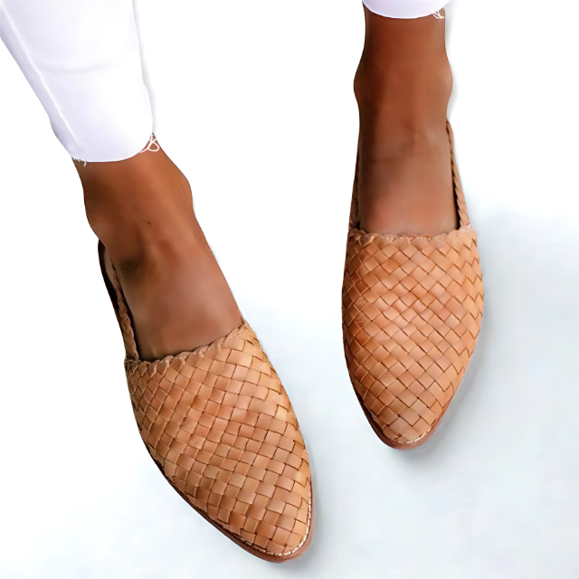 Dames Instappers Met Gevlochten Leer en Slingback
