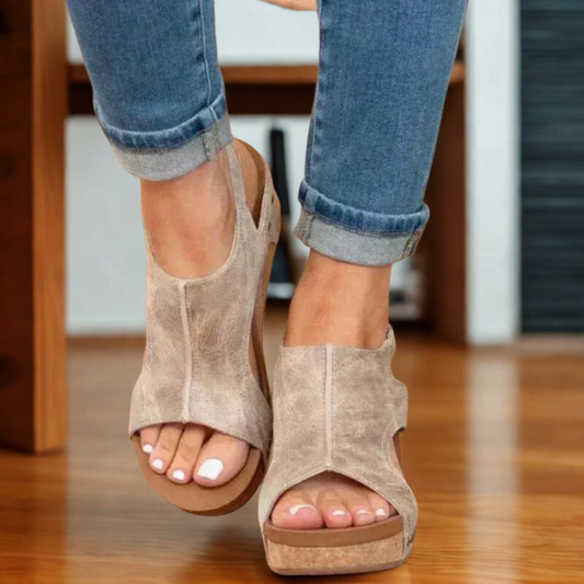Dames Sandalen Leer Met Sleehak en Steunvoetbed