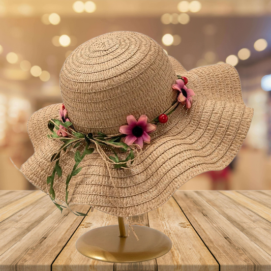 Zomerhoed Dames Stro Met Brede Rand en Bloemen