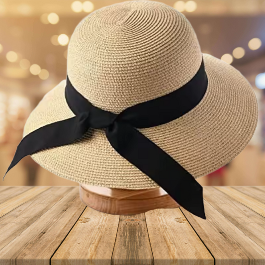 Zomerhoed Dames Met Strik Van Stro En Brede Rand